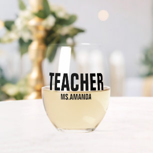 Personalised Teacher Name Stemless Wine Glass