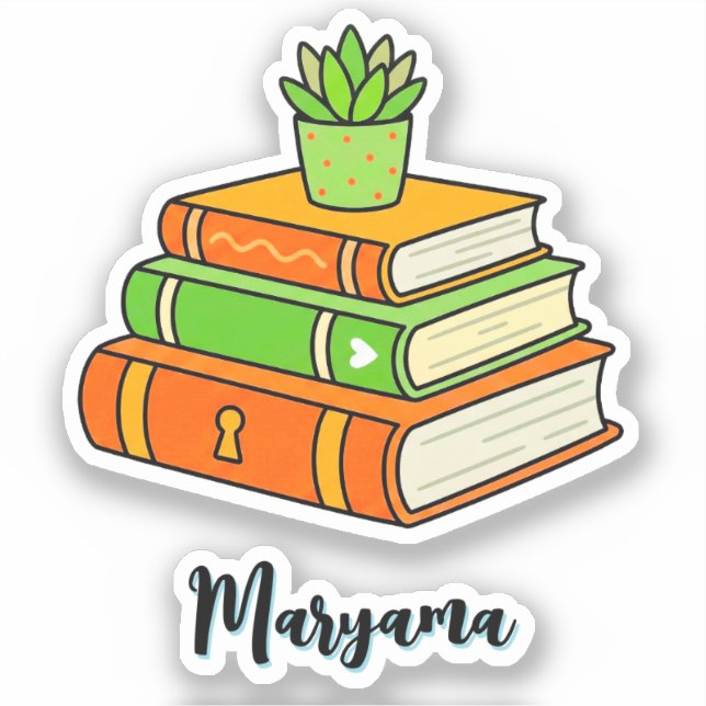 Personalised Teacher Name Tag (Books) Cute Bookish (Front)