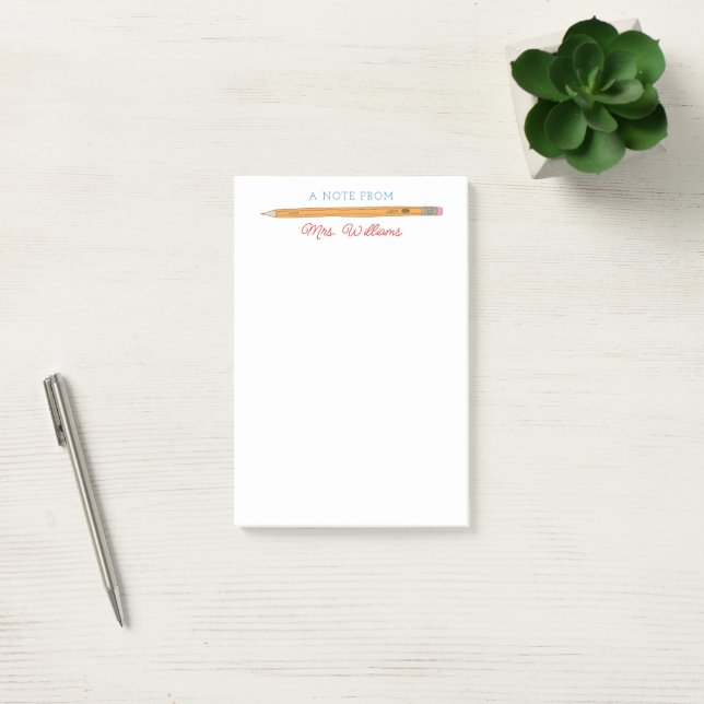 Personalised Teacher Notepad Illustrated Pencil (Office)