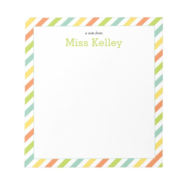 Personalised Teacher Notepad, Rainbow Stripes Notepad (Front)