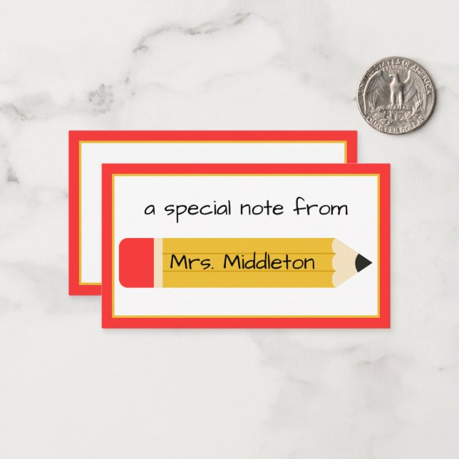 Personalised Teacher Pencil Card (Front/Back In Situ)