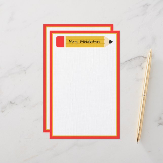 Personalised Teacher Pencil Stationery (Front/Back In Situ)