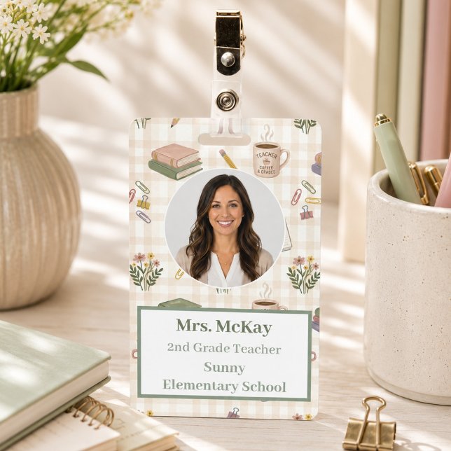 Personalised Teacher Photo ID Badge Gingham  (Creator Uploaded)