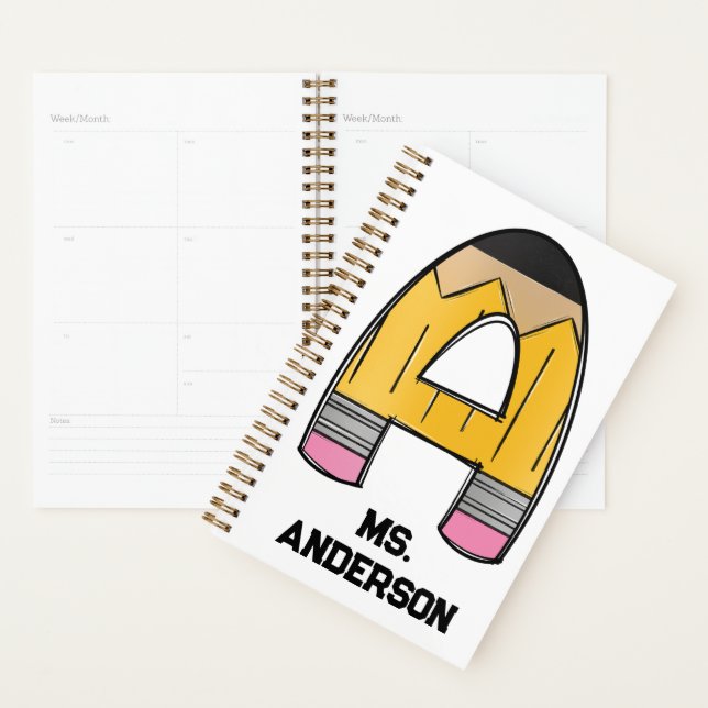 Personalised Teacher Planner – Pencil Initial (Display)