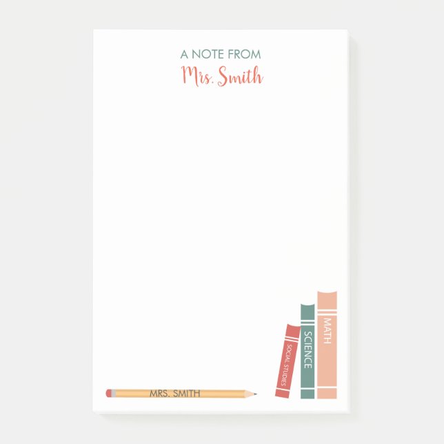 Personalised Teacher Post-It Notes Books and Penci (Front)