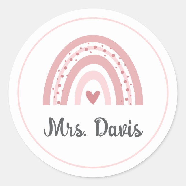 Personalised Teacher Rainbow Name Round Sticker (Front)