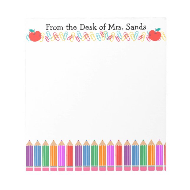 Personalised Teacher Rainbow Pencil Notepad (Front)