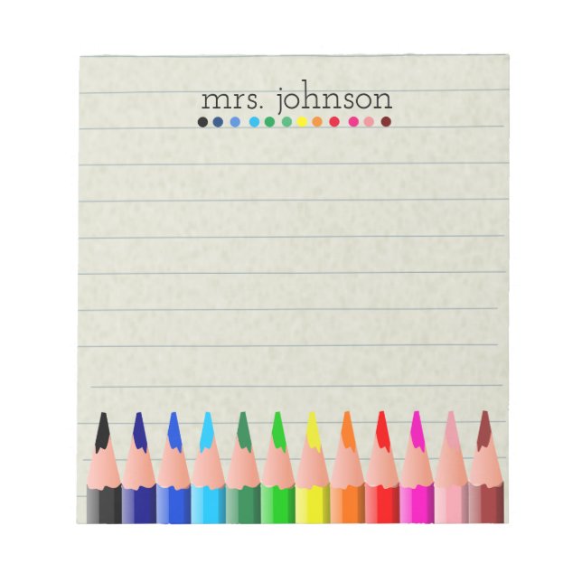 Personalised Teacher Rainbow Pencil Notepad (Front)