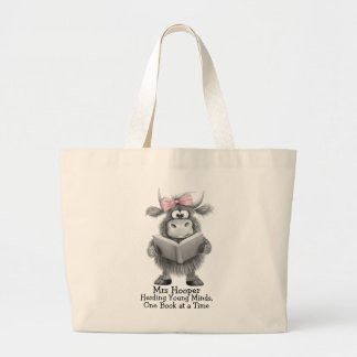 Personalised Teacher Reading Highland Cow Large Tote Bag
