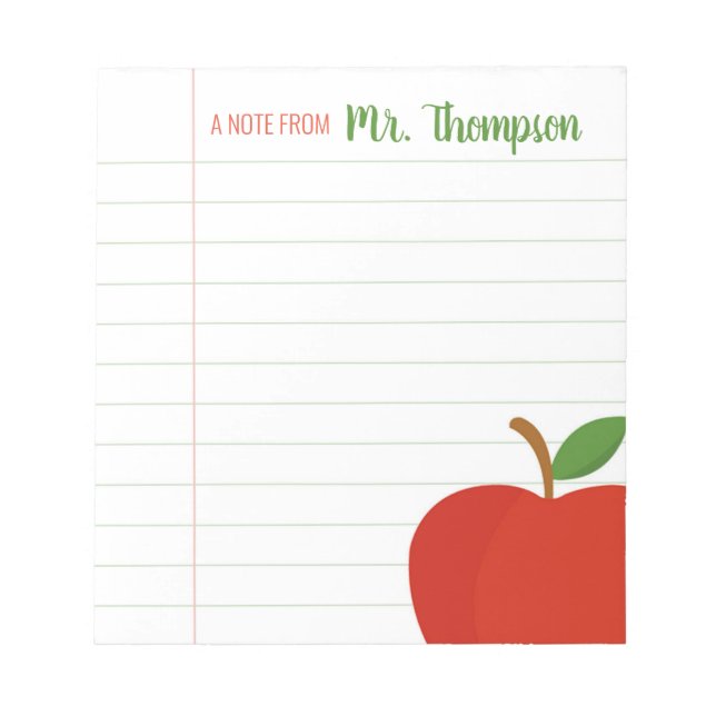 Personalised Teacher Red Apple Notepad (Front)