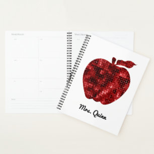 Personalised Teacher Red Faux Sequin Apple Planner