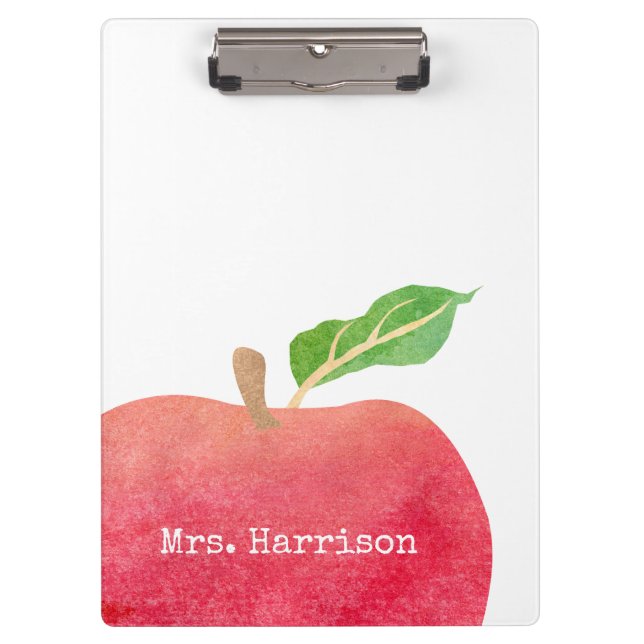 Personalised Teacher Red Watercolor Apple School Clipboard (Front)