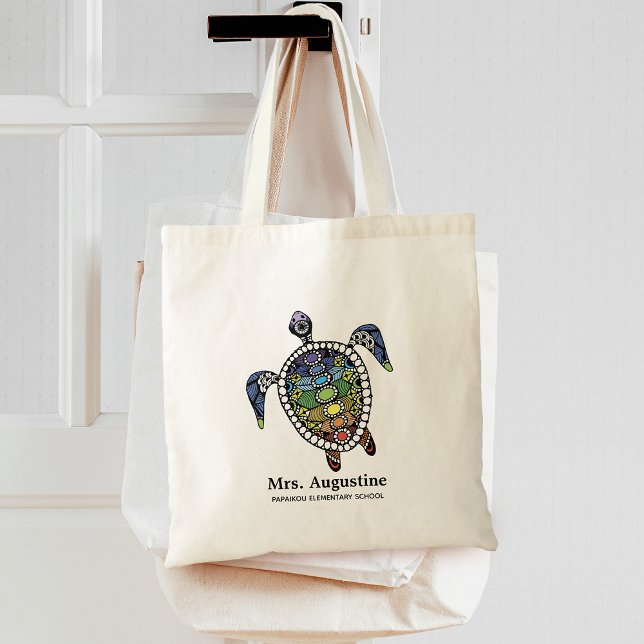 Personalised Teacher School Chakras Turtle Tote Bag (Personalized Teacher School Chakras Turtle Tote Bag)