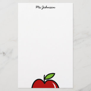 Personalised teacher stationery paper   red apple