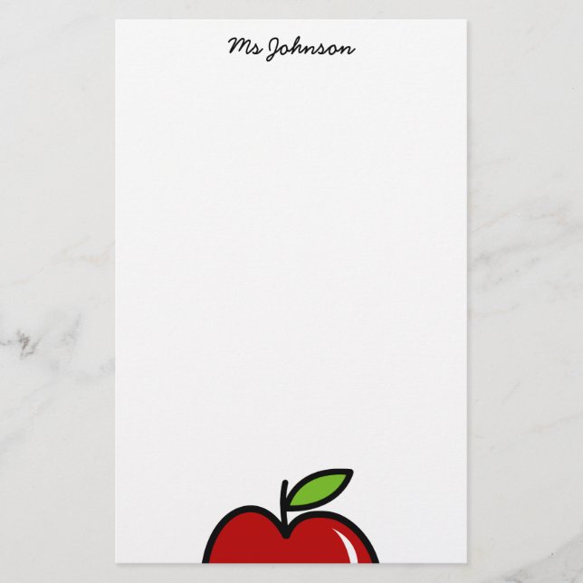 Personalised teacher stationery paper | red apple (Front)