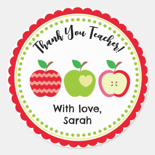 Personalised Teacher Stickers - Three Apples (Front)