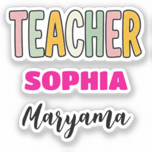 Personalised Teacher Text + Cute Name   Colourful 