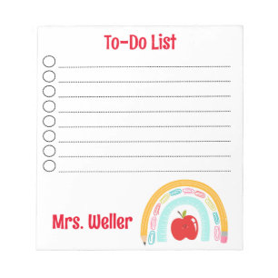 Personalised Teacher To-Do List Rainbow Apple Notepad