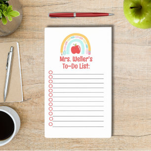 Personalised teacher to-do list rainbow apple post-it notes