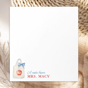 Personalised Teacher Watercolor Tote with Bow Notepad