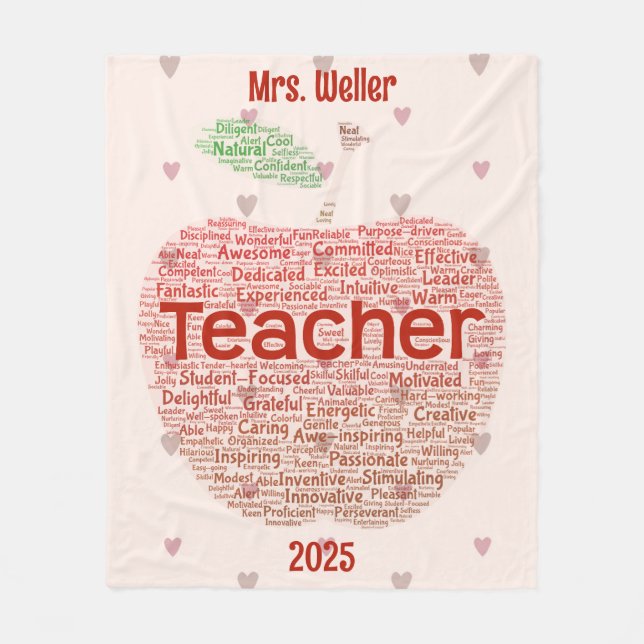 Personalised Teacher Word Art Apple Gift  Fleece Blanket (Front)