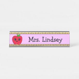 Personalised Teacher's Cartoon Apple and Ruler Desk Name Plate