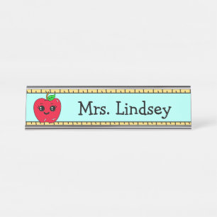 Personalised Teacher's Cartoon Apple and Ruler Desk Name Plate