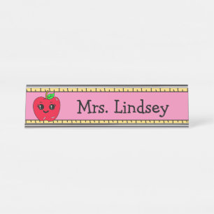 Personalised Teacher's Cartoon Apple and Ruler Desk Name Plate