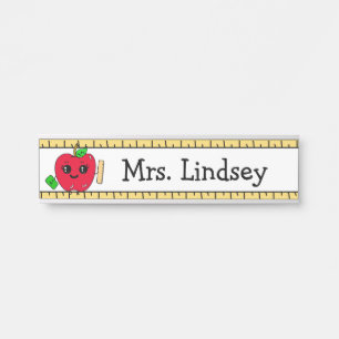 Personalised Teacher's Cartoon Apple and Ruler Door Sign