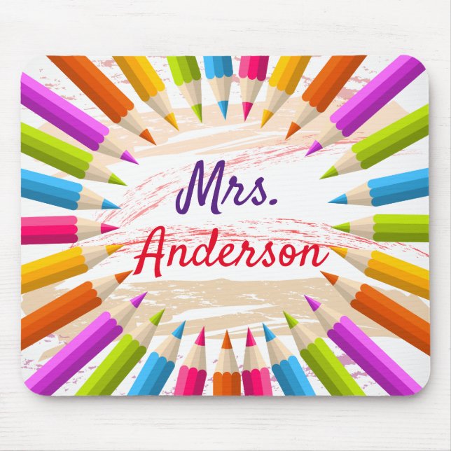 Personalised Teacher's Colourful Pencils Mouse Pad (Front)