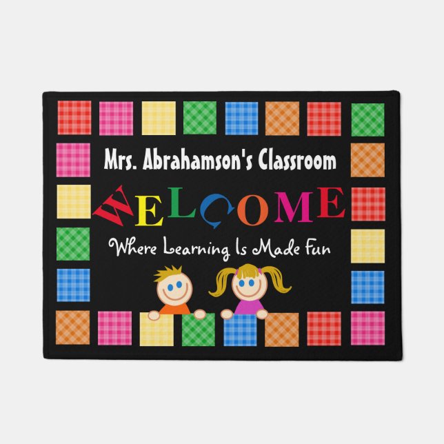 Personalised Teacher's Fun Welcome Doormat (Front)