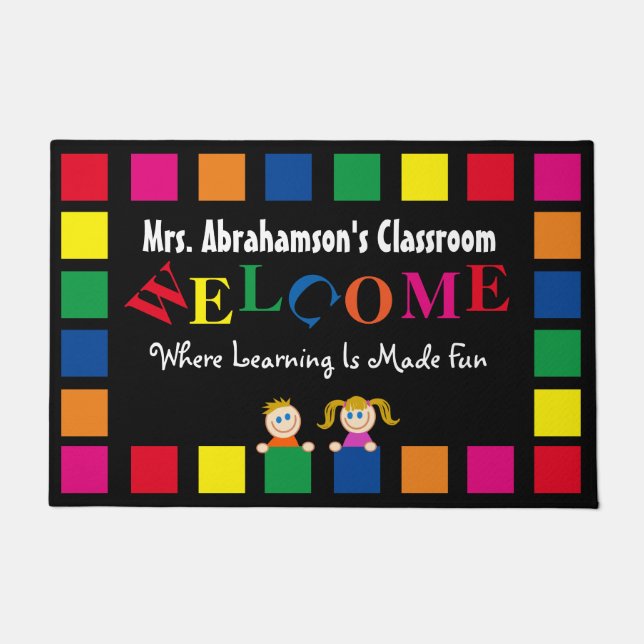 Personalised Teacher's Fun Welcome Doormat (Front)