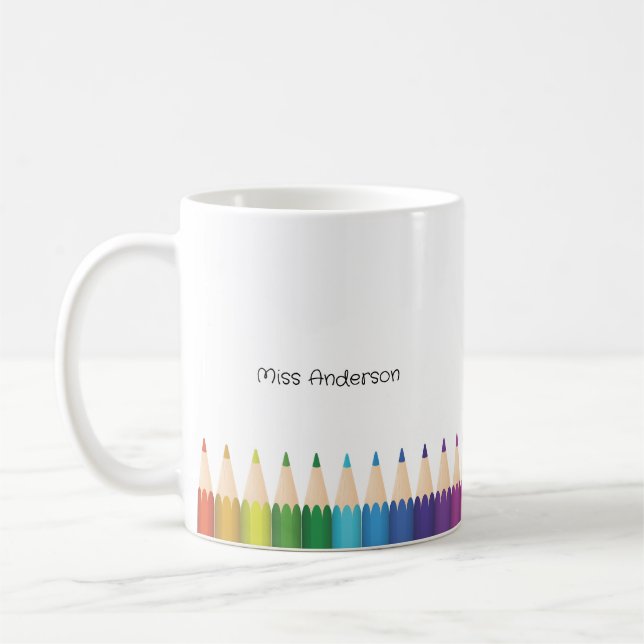 Personalised Teacher's Name Colourful Pencils Coffee Mug (Left)
