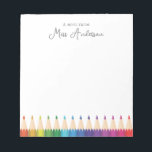 Personalised Teacher's Name Colourful Pencils Notepad<br><div class="desc">Elevate the art of appreciation with this personalised teacher's notepad. Featuring vibrant rainbow-coloured pencils, this notepad includes the phrase "A note from" followed by the teacher's name, making it a thoughtful and unique gift. It's an ideal token of appreciation for those who inspire and enlighten in colourful ways, or a...</div>