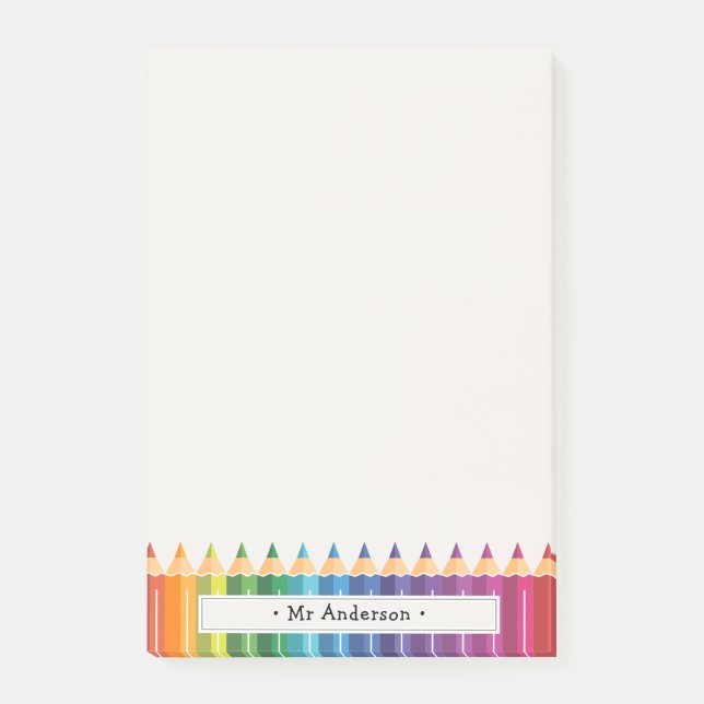 Personalised Teacher's Name Colourful Pencils Post-it Notes (Front)