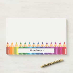 Personalised Teacher's Name Colourful Pencils Post-it Notes