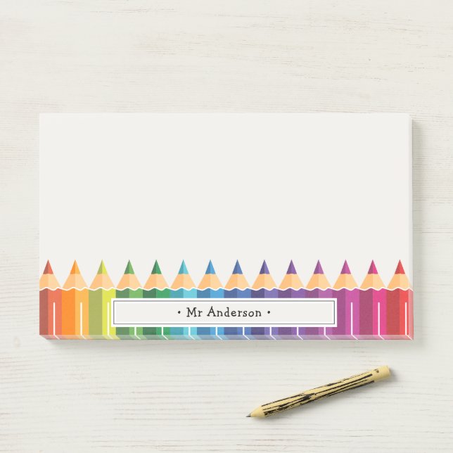 Personalised Teacher's Name Colourful Pencils Post-it Notes (On Desk)