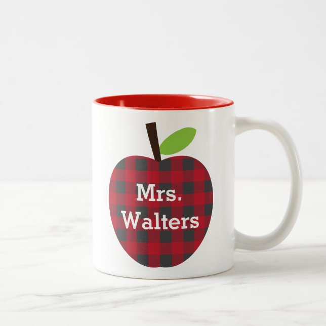 Personalised Teacher's Plaid Apple Two-Tone Coffee Mug (Right)