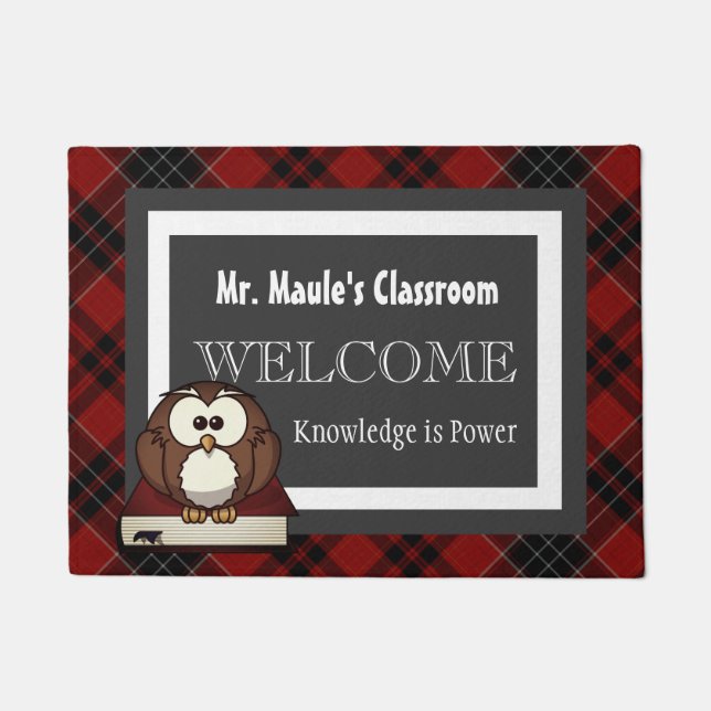 Personalised Teachers Plaid Welcome Doormat (Front)