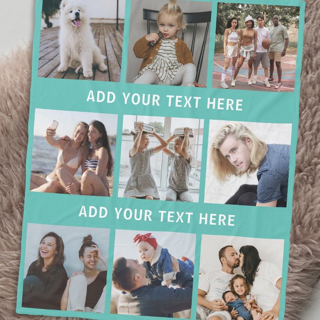 Personalised Teal 9 Photo Collage Fleece Blanket (Creator Uploaded)