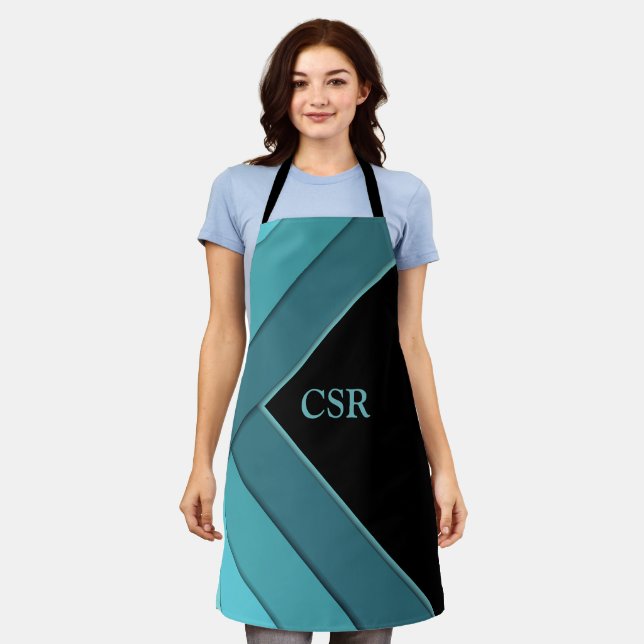 Personalised Teal and Black Apron (Worn)