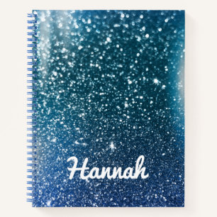 Personalised Teal and Blue Ombre Glitter Notebook