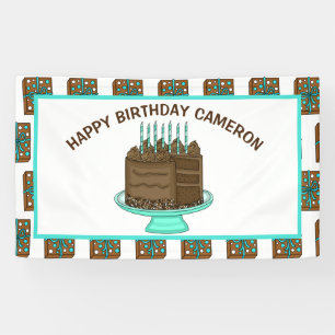 Personalised Teal and Brown Happy Birthday Banner