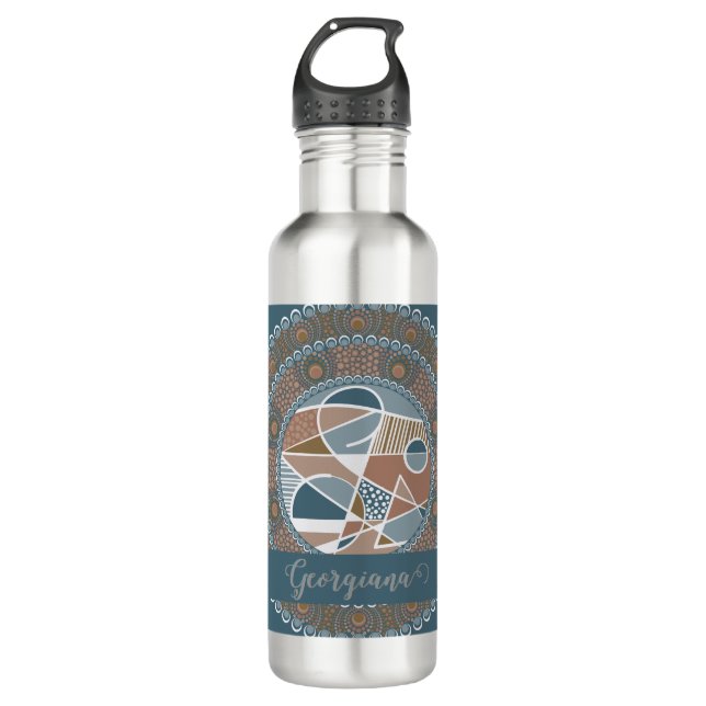 Personalised Teal and Gold Abstract Accent Mandala 710 Ml Water Bottle (Front)