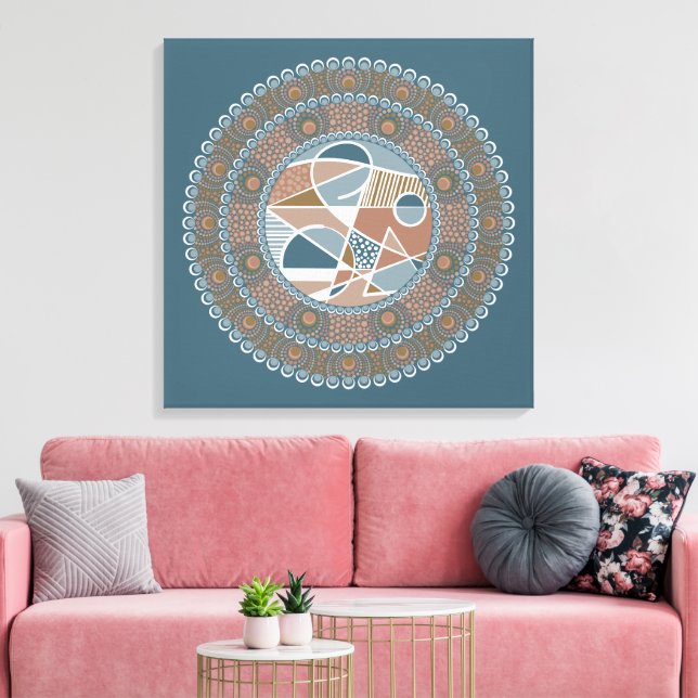 Personalised Teal and Gold Abstract Accent Mandala Canvas Print (Insitu(LivingRoom))