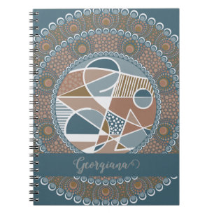 Personalised Teal and Gold Abstract Accent Mandala Notebook