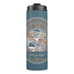 Personalised Teal and Gold Abstract Accent Mandala Thermal Tumbler