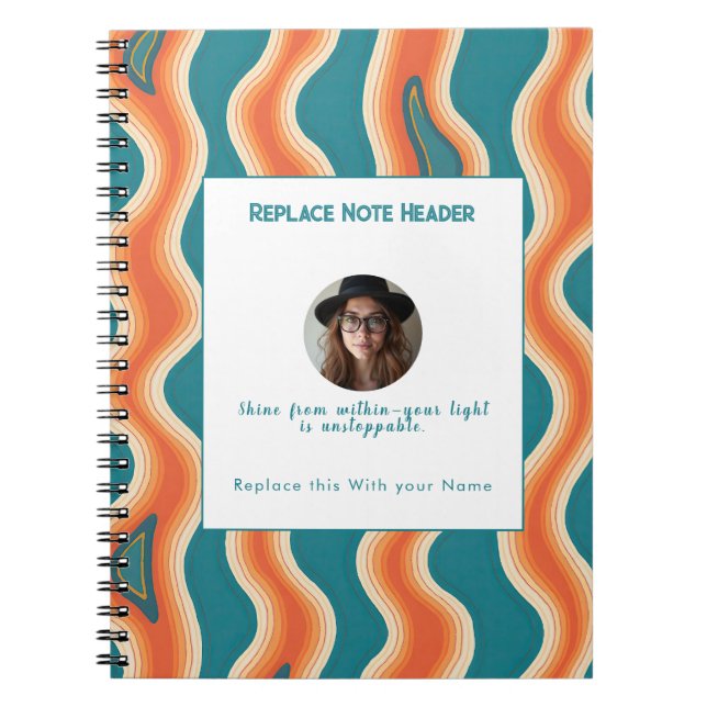 Personalised Teal and Orange Wave Patterned  Notebook (Front)