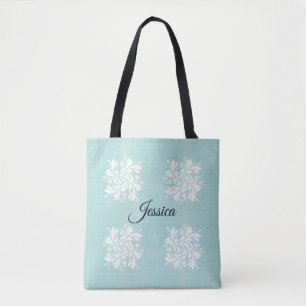 Personalised Teal and White Floral Tote Bag