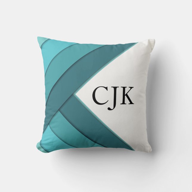Personalised Teal and White Geometric  Cushion (Front)